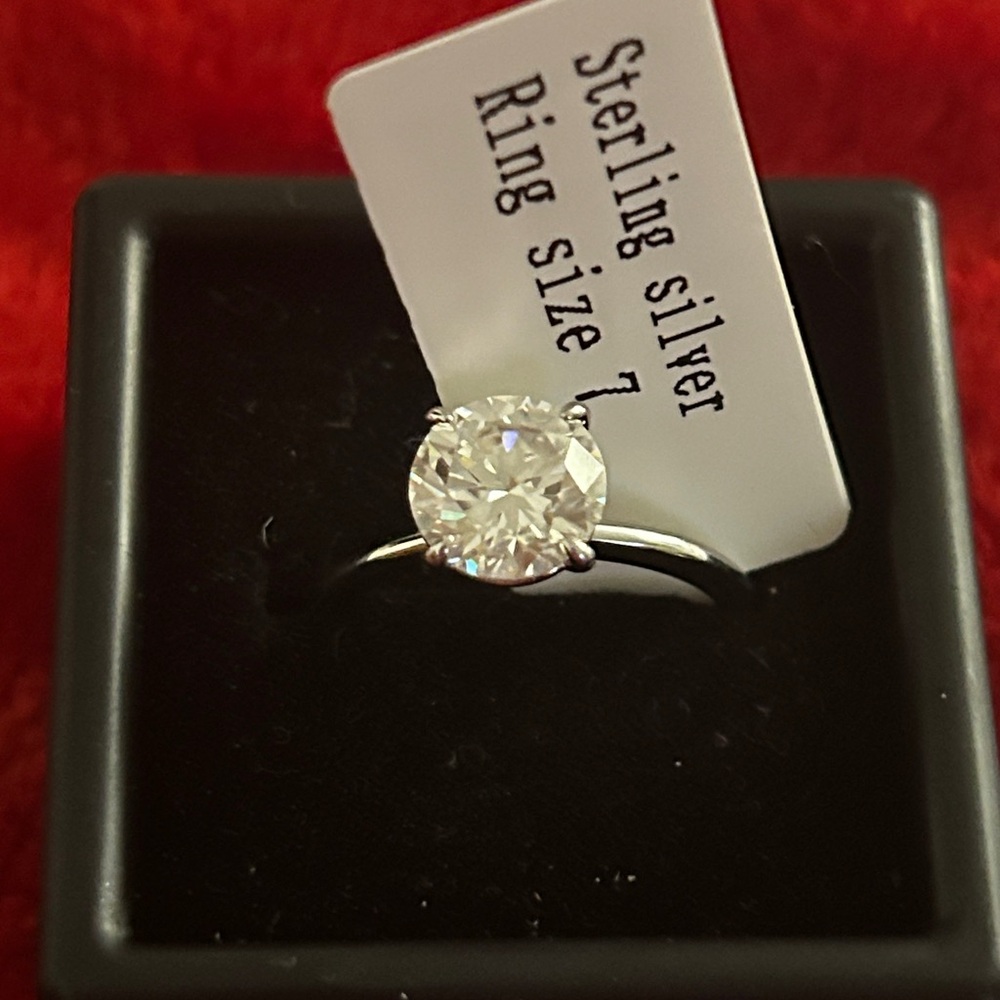 Sterling Silver Solitaire Ring with Clear Stone - Size 7